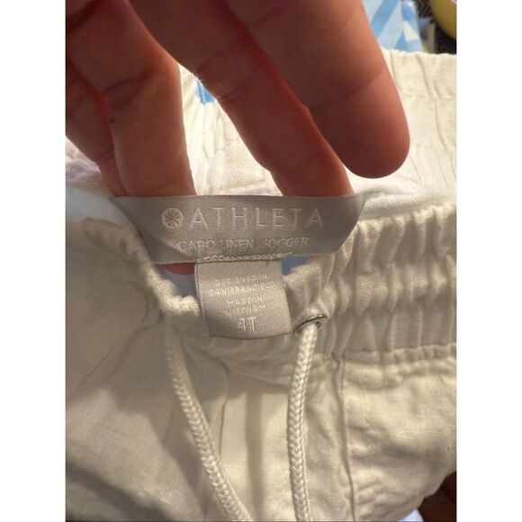 Athleta White Linen Cabo Zip Pocket Athletic Drawstring Jogger Pants Size 4 Tall - Picture 4 of 5